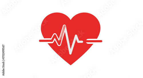 Red heart with white electrocardiogram pulse line icon.