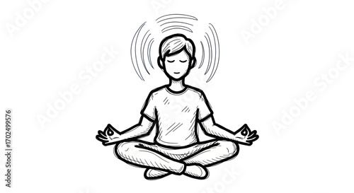 Person meditating in a serene lotus pose with radiating energy lines.