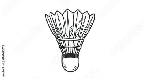 Detailed Black and White Illustration of a Badminton Shuttlecock.