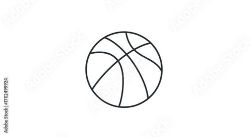 Simple Black and White Outline of a Basketball.