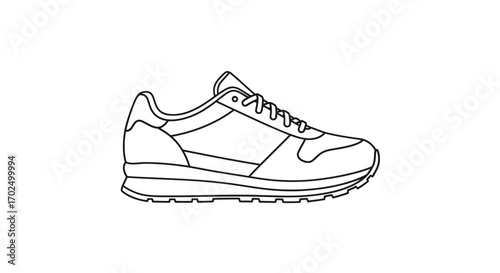 Outlined Black and White Running Shoe Illustration.