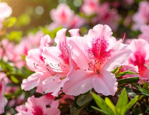 Close-up of pink azaleas in bloom