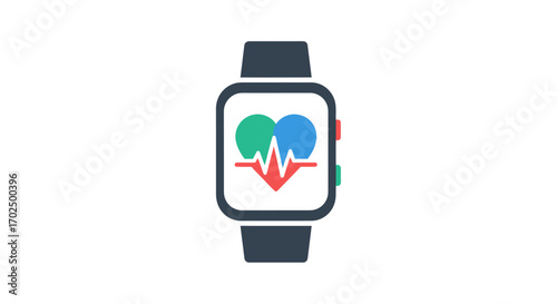 Modern Smartwatch Displaying Heart Rate and Health Icons.