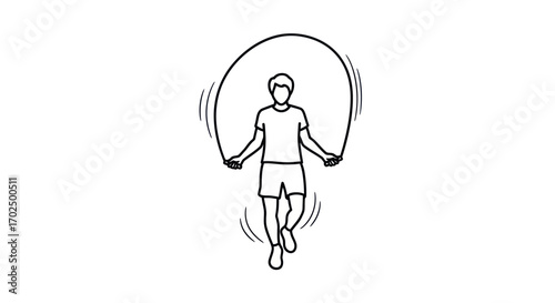 Person Skipping with a Jump Rope Black and White Illustration.