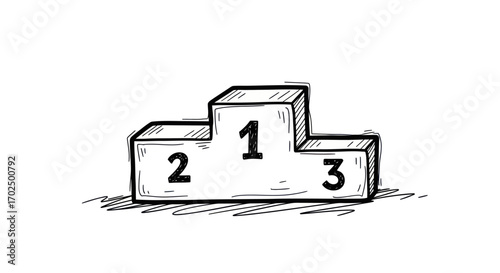 Hand-drawn Podium with Numbers Representing First Second and Third Place.