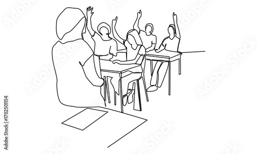 continuous one line art of students hands Leave a comment with your teacher.