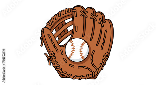 Cartoon Baseball Glove with White Baseball Sports Equipment Illustration.