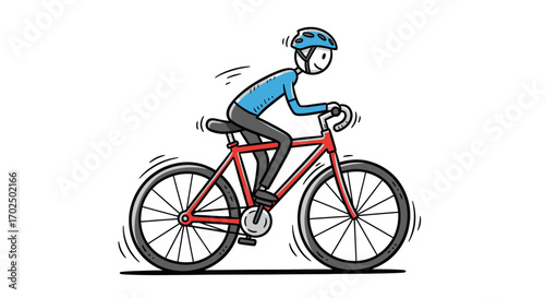 Cartoon Cyclist Riding a Red Bicycle.