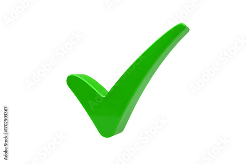Check mark 3D icon isolated. Tick symbol, tick icon illustration. Checkmark sign, Green tick checkbox. Simple ok yes no graphic design. 3D render illustration