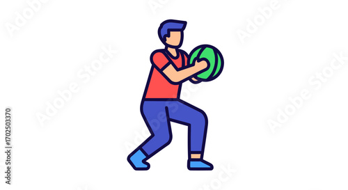 Cartoon Man Holding a Rugby Ball in a Dynamic Pose.
