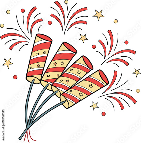 Vibrant colorful firecracker bundle illustration for celebrations
