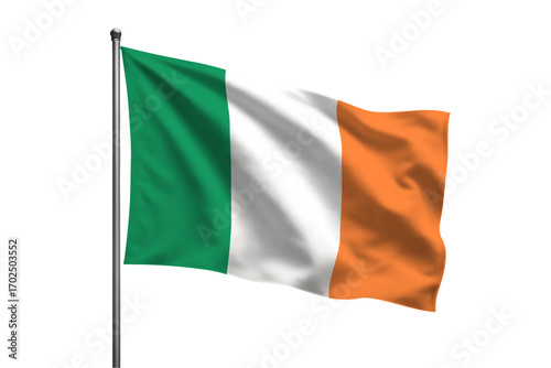 Ireland waving flag on a pole PNG