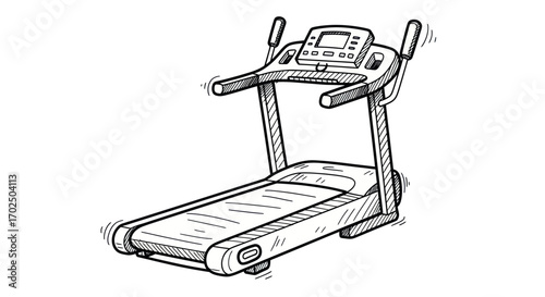 Hand-drawn sketch of a modern treadmill for home gym workouts.