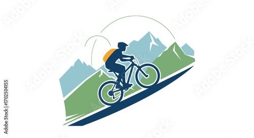Silhouette of a mountain biker riding downhill on a scenic trail.