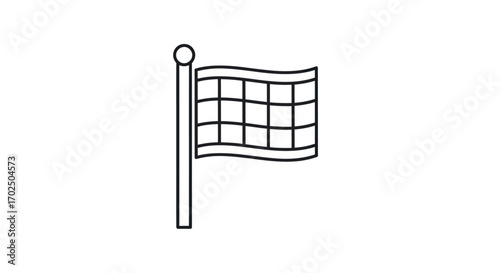 Simple Line Drawing of a Waving Checkered Flag on a Pole.