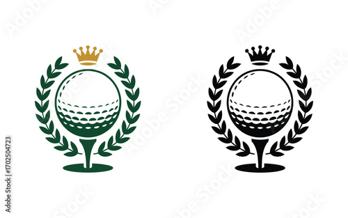 Royal golf club championship emblem with a crown and laurel wreath. Vector logo illustration for a premium sporting tournament or elite academy