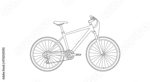 Detailed Line Drawing of a Modern Mountain Bicycle.
