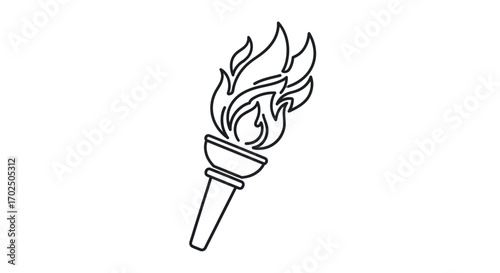 Simple Line Art Drawing of a Flaming Torch Icon with Stylized Fire.