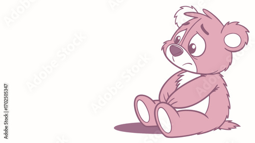 Sad pink cartoon teddy bear vector illustration for children's books and graphic design projects use