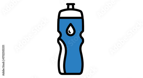 Blue Water Bottle with Water Drop Icon.