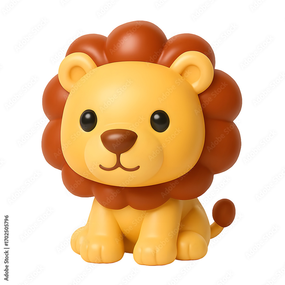 Obraz premium Cute cartoon lion cub with brown mane on black background