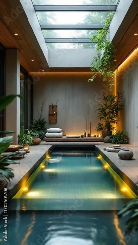 Indoor pool with zen design