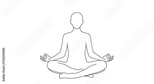 Line art of a person in lotus position meditating with hands in Gyan Mudra.
