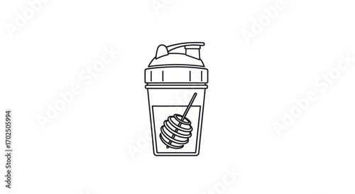 Line Art Illustration of a Protein Shaker Bottle with Contents.