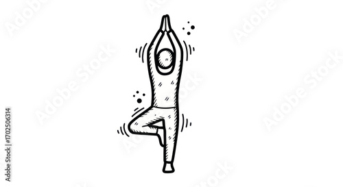 Stylized Line Art of Person in Tree Pose Yoga.