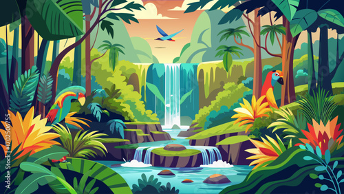 vector-art-of-a-tropical-rainforest-with-parrots--