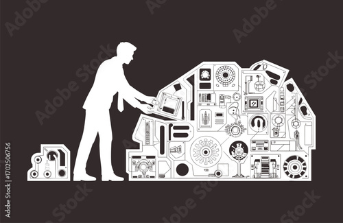 Businessman watering plant shaped like a rising graph, symbolizing business growth, investment, nurturing ideas, strategy, and long-term success