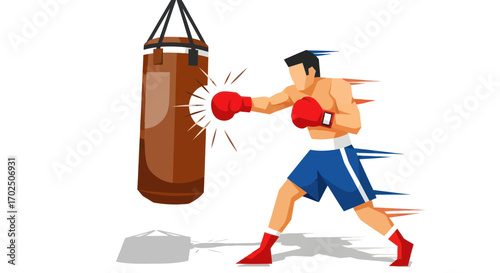 Boxer Training with Punching Bag Dynamic Pose.