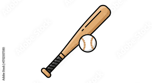 Wooden baseball bat and ball classic sports equipment illustration.