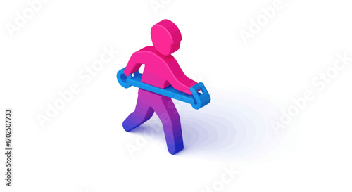 Colorful Clay Figure Exercising with Blue Resistance Band.
