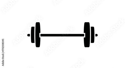 Black barbell with weights on both sides fitness equipment for strength training.