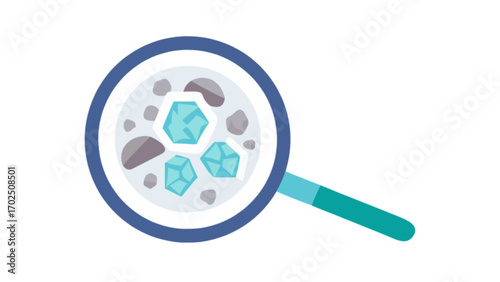 Magnifying glass examining crystals and minerals science education geology exploration discovery tool