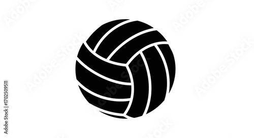Black and White Volleyball Ball Silhouette on White Background.