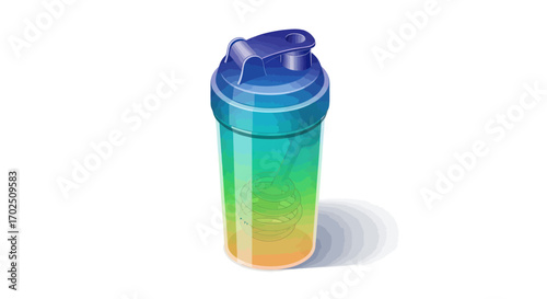 Colorful Gradient Protein Shaker Bottle with Blue Lid for Fitness and Gym.