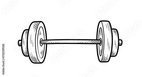 Hand-drawn illustration of a classic barbell with weight plates.