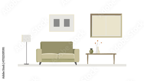 Modern living room interior design with sofa, lamp, table, and wall art for home decor ideas