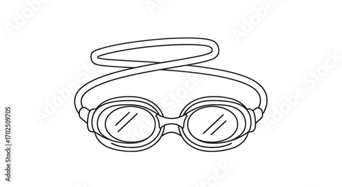 Simple Line Drawing of Classic Swimming Goggles with Strap.