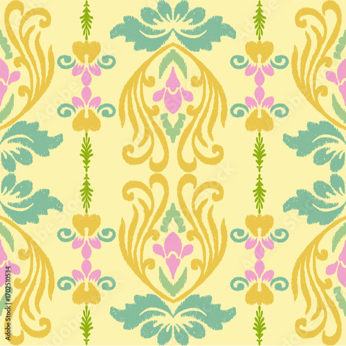 Ikat style floral pattern for background design. Pattern for fabric design. Ikat pattern.