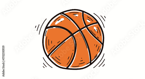 Hand-Drawn Orange Basketball with Black Outlines and Lines.