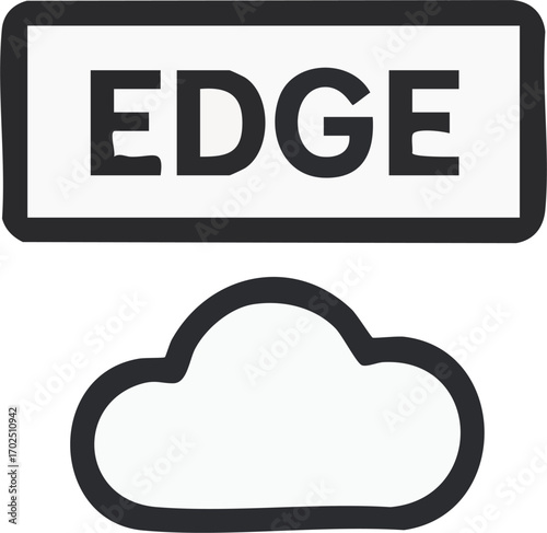 Line art illustration depicting the concept of edge computing, showing a cloud symbol below a rectangle with the word EDGE.