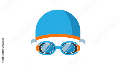 Blue Swim Cap and Goggles Set for Swimming.