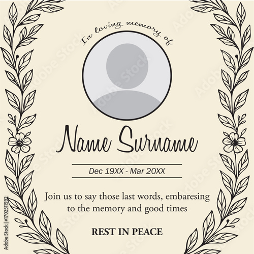 Adobe Illustrator Artwork tarjeta floral negra para invitación de funeral