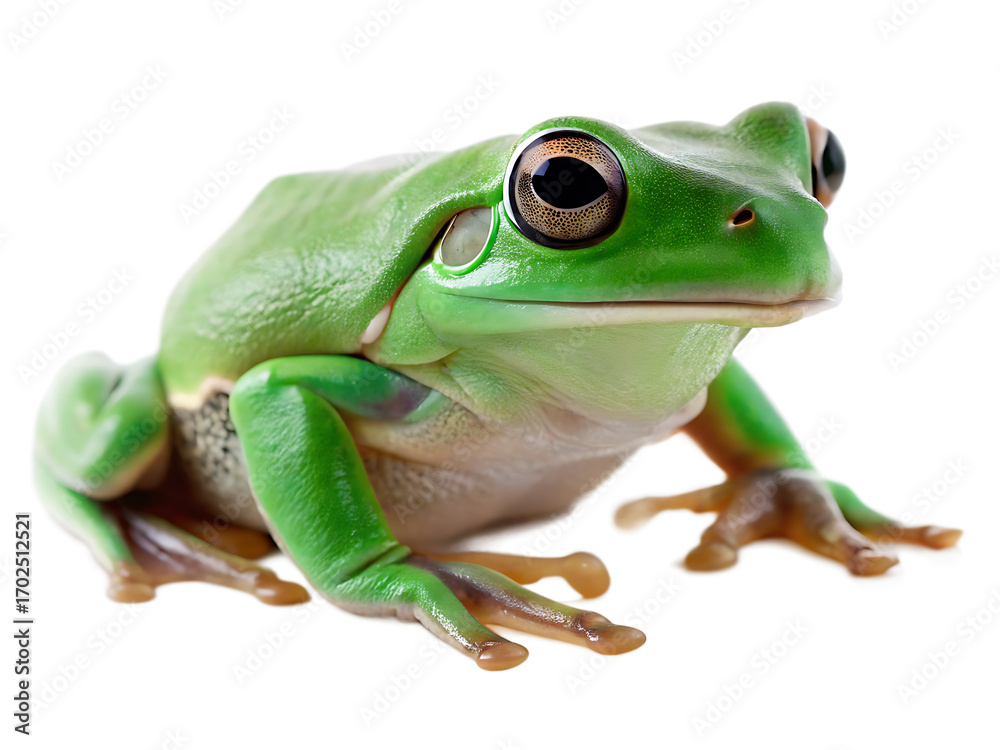 Fototapeta premium Bright green amphibian with large eyes isolated on a transparent background