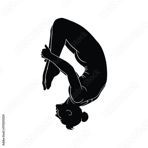 Graceful gymnast performing advanced backbend for flexibility and core strength training, ideal for wellness campaigns and fitness studios promoting healthy lifestyles