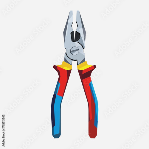 Pliers tool with colorful handles isolated on a white background.