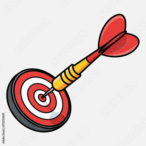 Dart hitting the center of a target illustration on a white background.